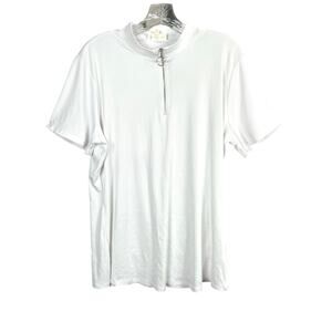 Love J Short Sleeve Quarter Zip White Rib Knit Top 2X NWT